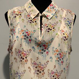 Cabi Ladies ivory multi-color floral sleeveless blouse